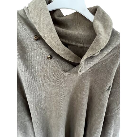 Vtg 90s Polo Ralph Lauren Men XL Pullover Sweater Khaki Cotton Shawl Collar Prep - Picture 3 of 7